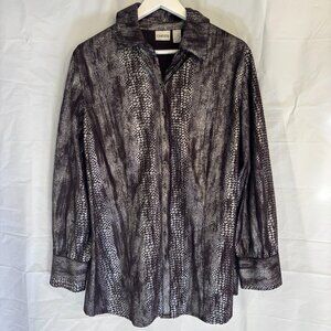 Chico's Top Womens Size 3 Brown Snakeskin Print Long Sleeve Shirt Blouse Casual